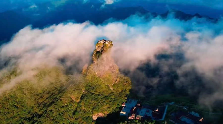 Fanjing Mountain in Summer with sea of clouds and lush forests
