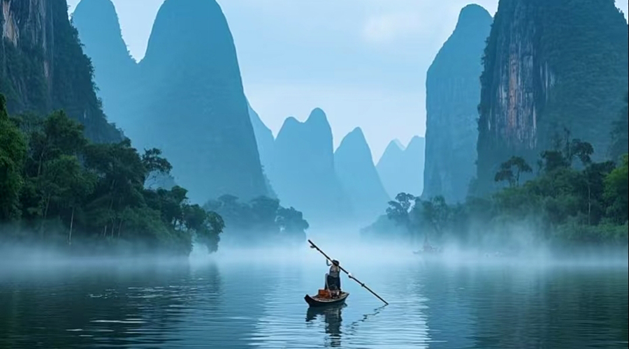 Dawn mists and bamboo rafts